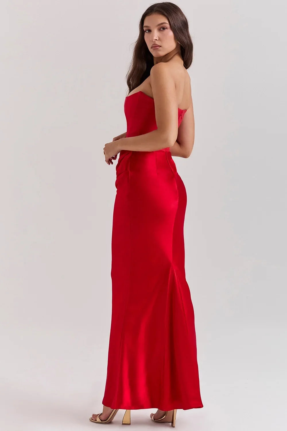 Mingmingxi 2025 Women's Evening Dress Strapless Pink Prom Party Dresses Sexy Satin Long Corset Dress Elegant Maxi Gala Dresses