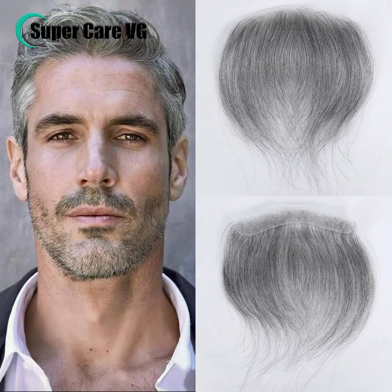 0.06mm Brown Straight Man Toupee V Style Frontal Hairline For Men 15cm Human Hair Ultra Thin Skin PU Men's Capillary Prosthesis