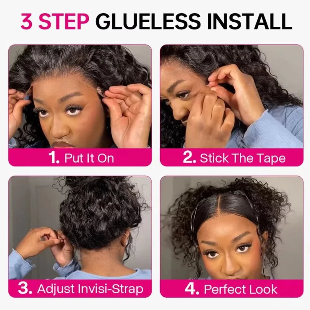 Invisible Strap 360 HD Full Lace Wig Human Hair Glueless Wig Pre Cut Lace 200 Density Deep Curly 360 Lace Front Wig Preplucked