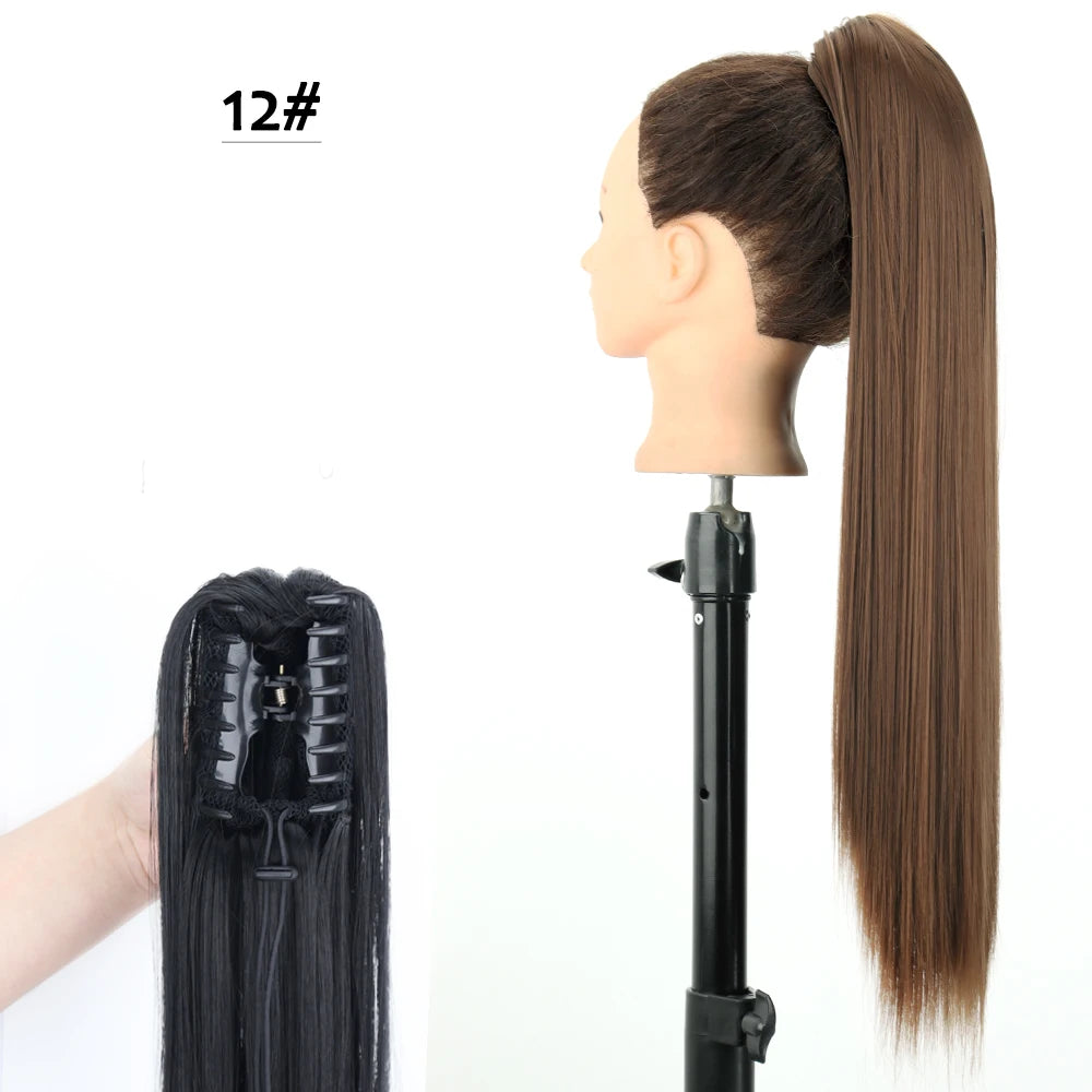 Synthetic Claw Clip Ponytail Hair Extension 24Inch Long Straight Ponytail Hair For Women Black Brown Pony Tail Hair Hairpiece