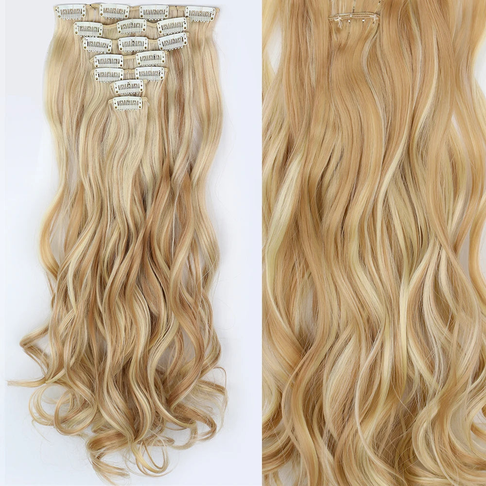 7Pcs/Set 16 Clips Hair Extension Black Long Straight Natural Hair Ombre Hairpiece Heat Resistant Fiber For Women Hairstyle