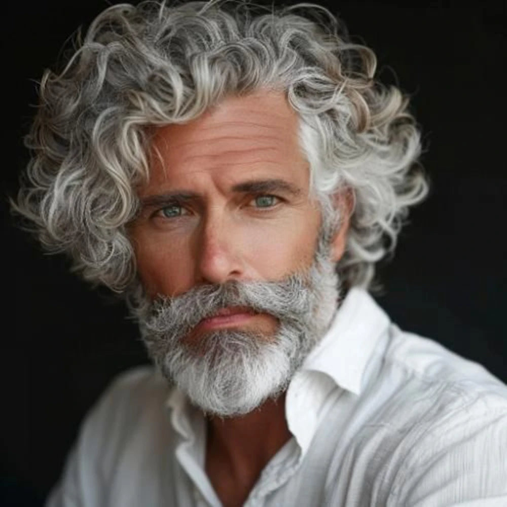 Men 26mm Natural Curly Human Hair Toupee Hair Replacement Capillary Prosthesis 100% Human Hair Durable skin Base Poly Easy Wear