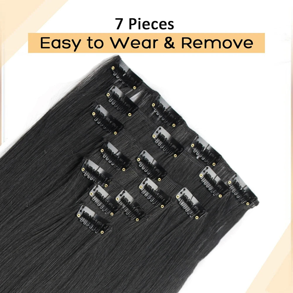 7Pcs/Set 16 Clips Hair Extension Black Long Straight Natural Hair Ombre Hairpiece Heat Resistant Fiber For Women Hairstyle