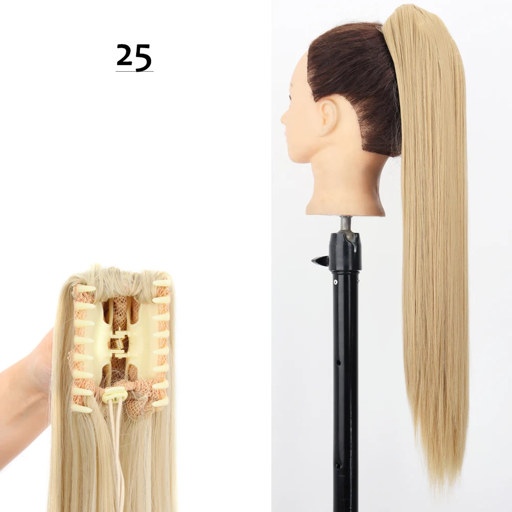 Synthetic Claw Clip Ponytail Hair Extension 24Inch Long Straight Ponytail Hair For Women Black Brown Pony Tail Hair Hairpiece
