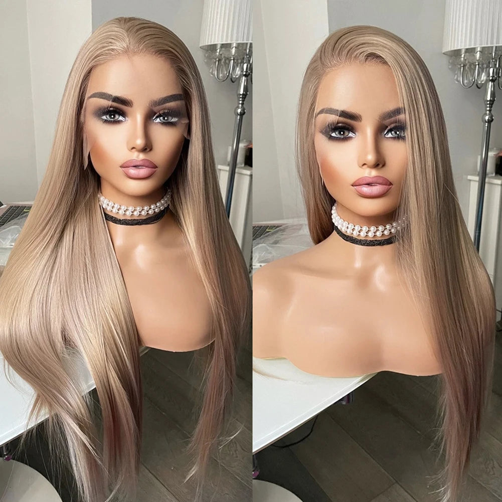 13X4 Lace Wig Long Straight Hair Synthetic Lace Front Wigs for Women Ash Blonde Wigs Synthetic Heat Resistant Party Cosplay Wig