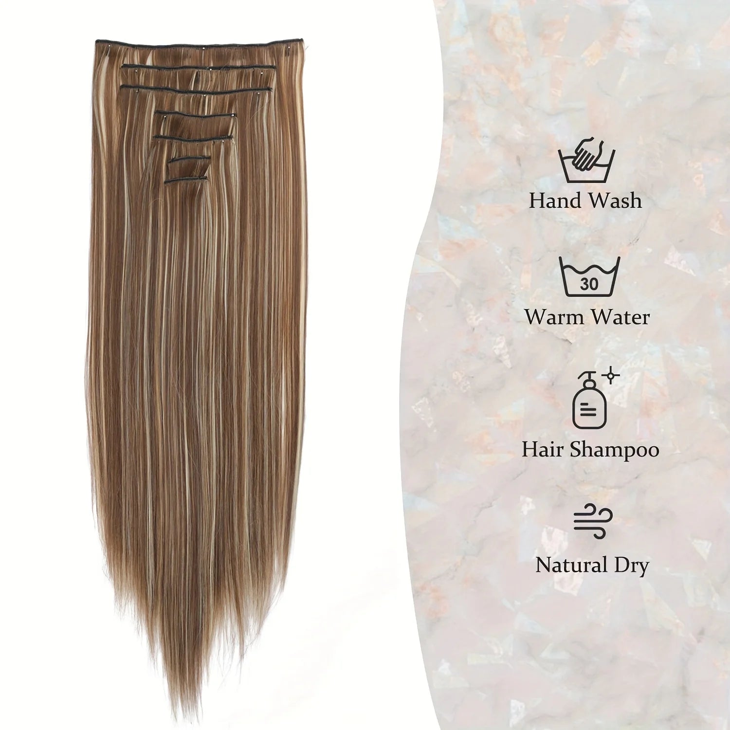 Long Straight Hairstyle 16 Clips 7Pcs/Set Hair Extensions Natural Synthetic Blonde Black Hairpieces Heat Resistant For Women