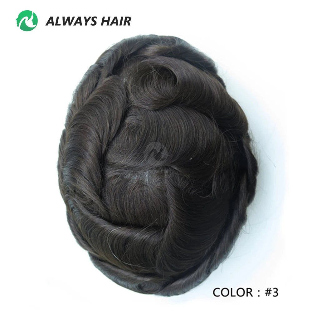 0.12-0.14mm PU Men Toupee Full Thickness Skin Indian Human Hair Men's Capillary Prothesis 130% Density Wig Man