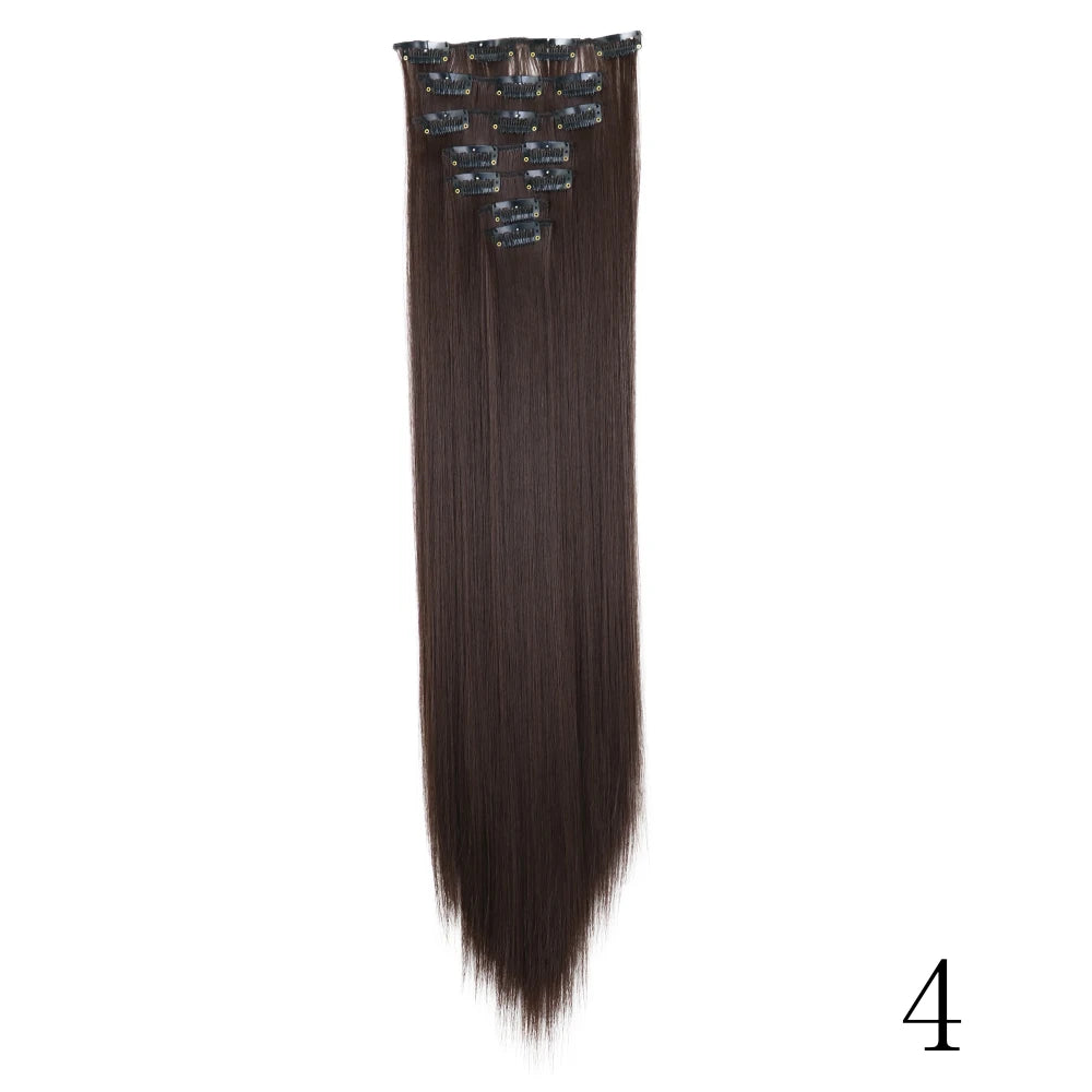 LANSA 7Clips Long Straight Synthetic Clip On Hair Extensions Cheveux Clip Naturel High Temperature Fiber Black Brown Hairpiece